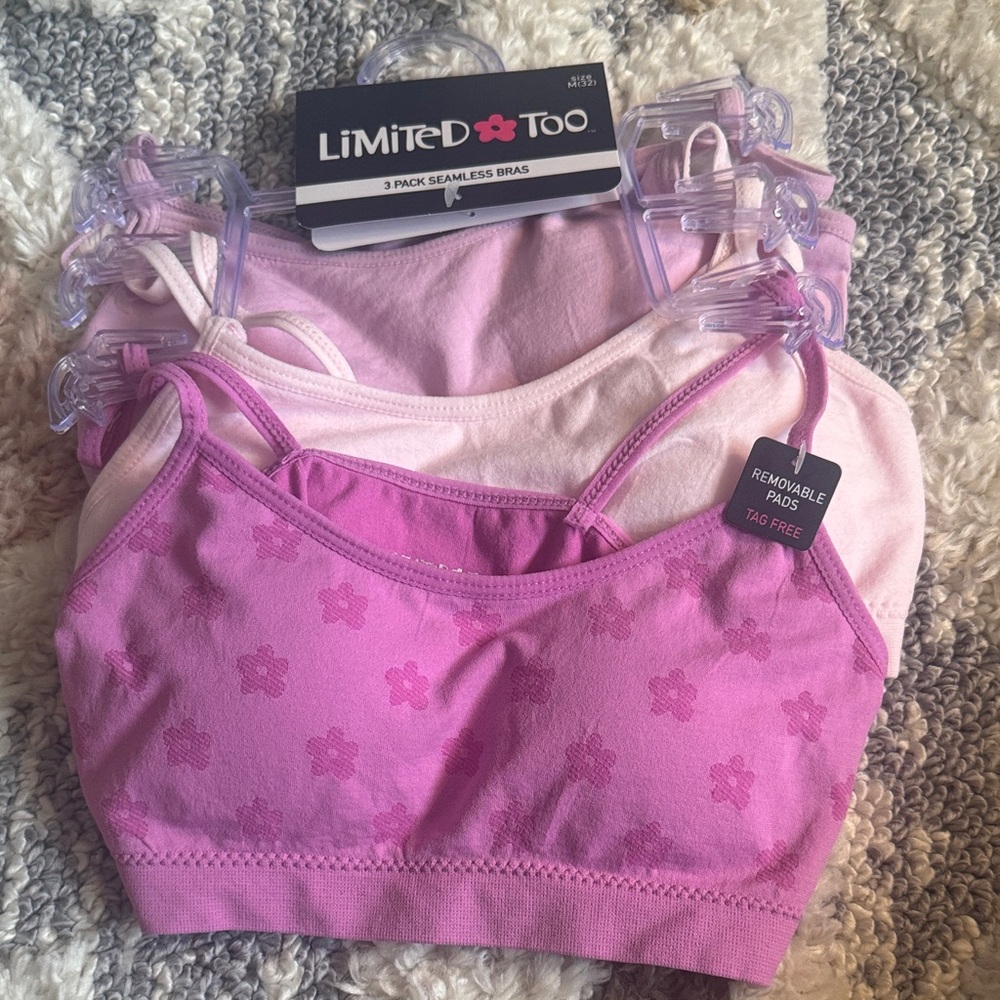 Limited Too Pink and Purple Seamless 3 Pack Bra Set